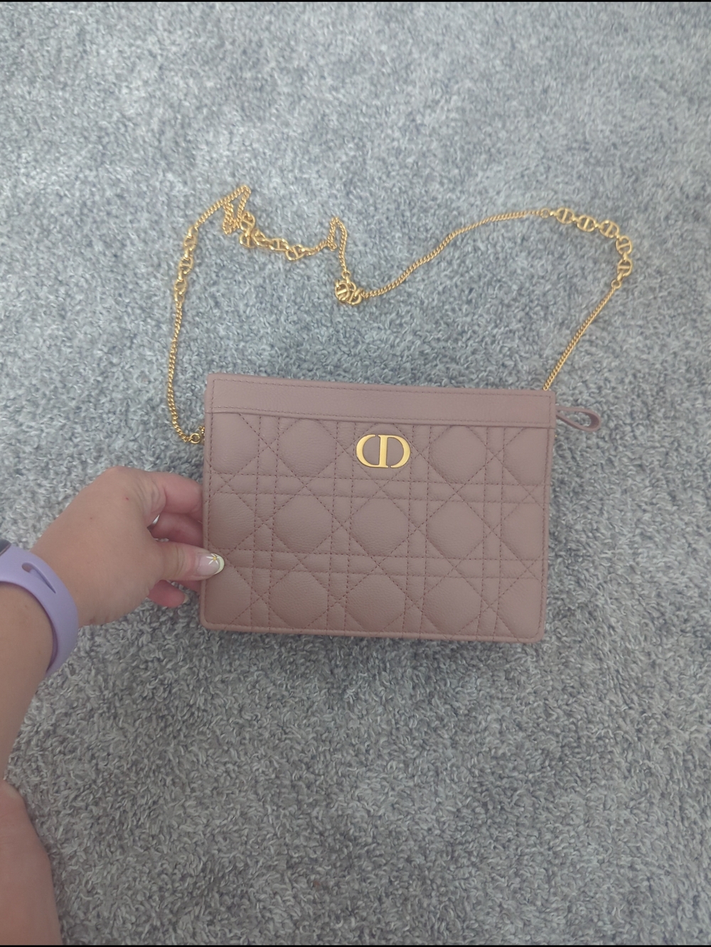 Dior Pink Taupe Quilted Chain Crossbody Clutch